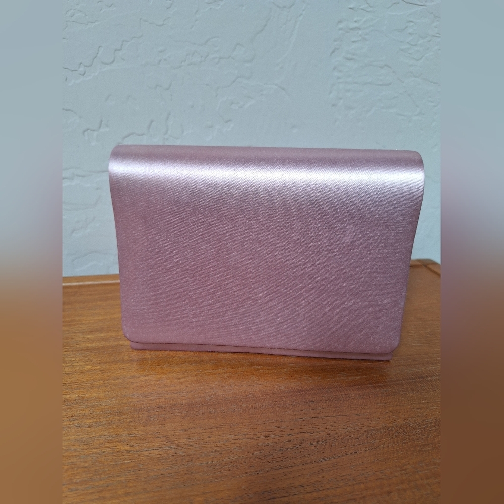 Vtg Pink Satin Box Clutch Evening Structured Mauve Minimalist Prom HOCO Formal - Picture 2 of 13